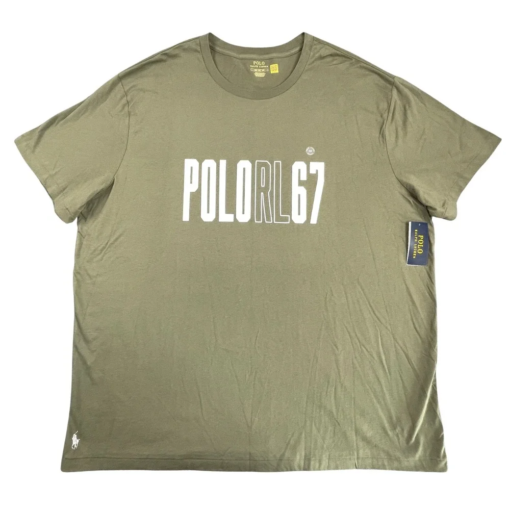Polo Ralph Lauren Mens 3XB Big Tall Graphic POLO RL 67 T-Shirt Green Cotton NWT